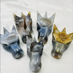 Dragon Head-Shaped Natural Agate Crystals – Mystical Design with Geode Sparkle
