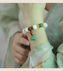 Pumpkin Skewers Bodhi Seed Bead Bracelet with Colorful Charm