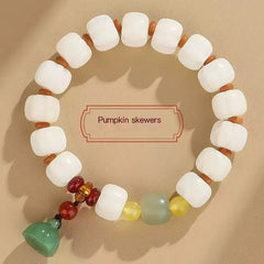 Pumpkin Skewers Bodhi Seed Bead Bracelet with Colorful Charm