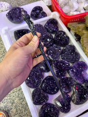 Handcrafted Crystal Witch Wand with Amethyst Point Gothic Bronze Accents Magical Bohemian Style