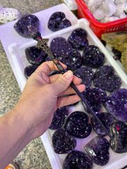 Handcrafted Crystal Witch Wand with Amethyst Point Gothic Bronze Accents Magical Bohemian Style