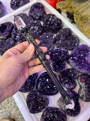 Gothic Crystal Broom Wand with Clear Quartz Point | Magical Bohemian Style