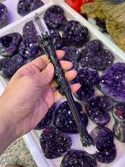 Gothic Crystal Broom Wand with Clear Quartz Point | Magical Bohemian Style