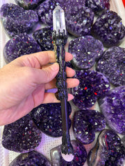 Gothic Crystal Broom Wand with Clear Quartz Point | Magical Bohemian Style