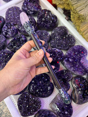 Rose Quartz Heart Crystal Broom Wand | Magical Bohemian Style