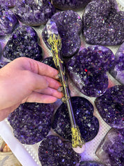 Amethyst Crystal Broom Wand with Dragon & Pentacle Charm | Magical Bohemian Style