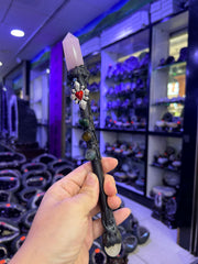 Rose Quartz Crystal Broom Wand with Heart Charm | Chakra Healing Fantasy Decor