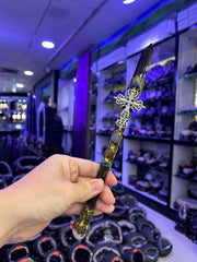 Crystal Broom Wand with Ornate Cross & Gemstones | Magical Bohemian Style