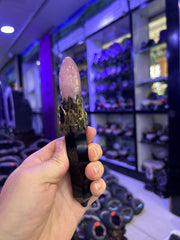 Dragon Guardian Crystal Broom Wand with Rose Quartz & Obsidian | Magical Bohemian Style