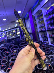 Crystal Witch Broom Wand with Caduceus Charm & Gemstones | Magical Bohemian Style