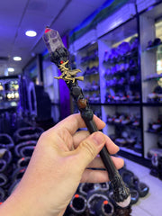 Witch on Broom Crystal Wand with Bronze Accents & Gemstones | Magical Bohemian Style