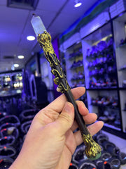 Dragon Crystal Witch Broom Wand with Bronze Accents & Gemstones | Magical Bohemian Style