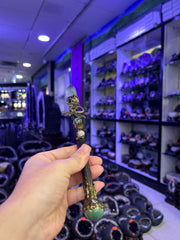 Dragon Crystal Witch Broom Wand with Bronze Accents & Gemstones | Magical Bohemian Style