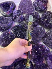 Dragon Crystal Witch Broom Wand with Bronze Accents & Gemstones | Magical Bohemian Style