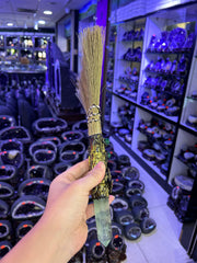 Witch Broom Ornament with Peacock Feather & Crystal Point | Magical Bohemian