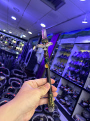 Amethyst Crystal Witch Broom Wand with Silver Wings & Gemstones | Magical Bohemian Style