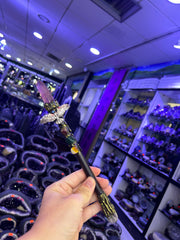 Amethyst Crystal Witch Broom Wand with Silver Wings & Gemstones | Magical Bohemian Style