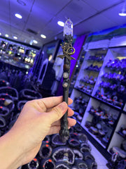 Crystal Witch Broom Wand with Bronze Dragon and Gemstones | Magical Bohemian Style