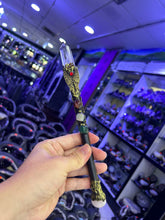 Gothic Crystal Broom Wand with Antique Gold Dragon Detailing | Magical Bohemian Style