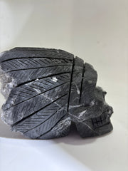 Calcite Skull with Feather Motif – Natural Crystal Mineral Sculpture