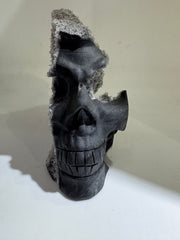 Half-Crystal Calcite Skull Sculpture Natural Stone Art