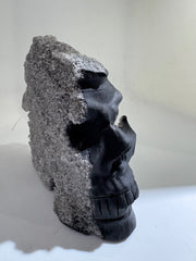 Half-Crystal Calcite Skull Sculpture Natural Stone Art