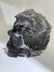 Half-Crystal Calcite Skull Sculpture Natural Stone Art