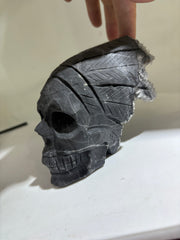 Futuristic Calcite Skull Sculpture with Raw Crystal Geode Natural Stone Art