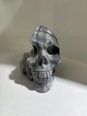 Calcite Skull with Engraved Feather Motif – Unique Crystal Stone Sculpture