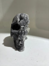 Raw Crystal Calcite Skull Sculpture Gothic Stone Art with Natural Druzy