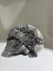 Raw Crystal Calcite Skull Sculpture Gothic Stone Art with Natural Druzy