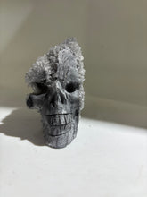 Frosted Crystal Calcite Skull Sculpture with Full Druzy Crystal Crown