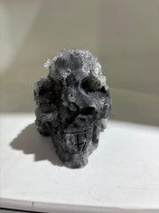 Shadow Frost Calcite Skull Crystal with Natural Druzy Accents