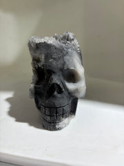 Frosted Obsidian Calcite Skull with Raw Druzy Crown