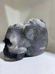 Frosted Obsidian Calcite Skull with Raw Druzy Crown