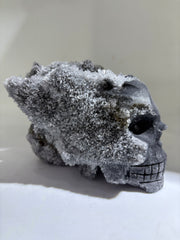 Frosted Obsidian Calcite Skull with Raw Druzy Crown