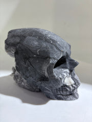 Shadow Frost Calcite Crystal Skull with Raw Druzy Back