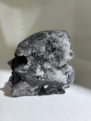 Shadow Frost Calcite Crystal Skull with Raw Druzy Back
