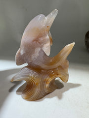 Agate Dolphin Figurine – Unique Ocean Wave Sculpture