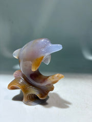 Agate Dolphin Figurine – Artistic Ocean Wave Crystal Sculpture