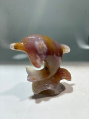 Natural Agate Dolphin Sculpture – Ocean Wave Crystal Figurine