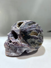Purple Veined Energy Gem Fluorite Skull Sculpture – Mystical Crystal Stone Decor | Unique Gothic Ornament