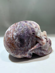 Amethyst Vein Geode Energy Gem Fluorite Skull – Hand-Carved Crystal Skull with Natural Druzy Accent