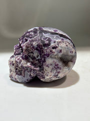 Mystic Amethyst Energy Gem Fluorite Skull – Hand-Carved Crystal Skull with Deep Violet Veins