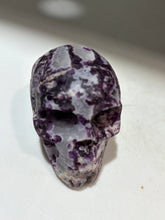 Mystic Amethyst Energy Gem Fluorite Skull – Hand-Carved Crystal Skull with Deep Violet Veins