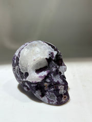 Frosted Twilight Energy Gem Fluorite Skull – Hand-Carved Crystal Skull with Icy Violet Patterns
