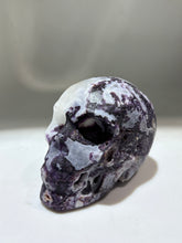 Frosted Twilight Energy Gem Fluorite Skull – Hand-Carved Crystal Skull with Icy Violet Patterns