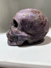 Mystic Amethyst Energy Gem Fluorite Skull – Artisan Hand-Carved Crystal Sculpture