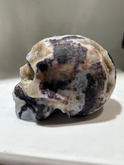 Golden Vein Energy Gem Fluorite Skull – Hand-Carved Crystal Skull with Natural Druzy Accents