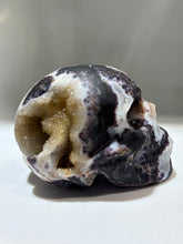 Golden Vein Energy Gem Fluorite Skull – Hand-Carved Crystal Skull with Natural Druzy Accents